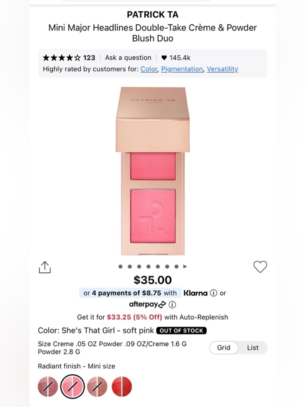 Patrick Ta Mini Major Headlines Double-Take Crème & Powder Blush Duo